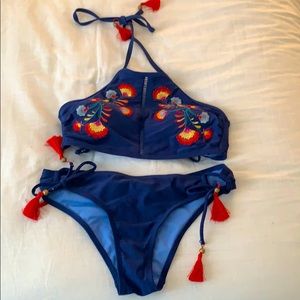 Navy embroidered bikini
